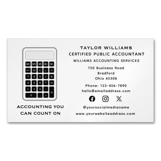 計算機会計士お金Acuaryソーシャルメディア マグネット名刺 (正面)
