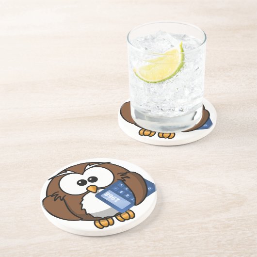 計算機、数学、学生、会計を持つフクロウ、 コースター (側面)