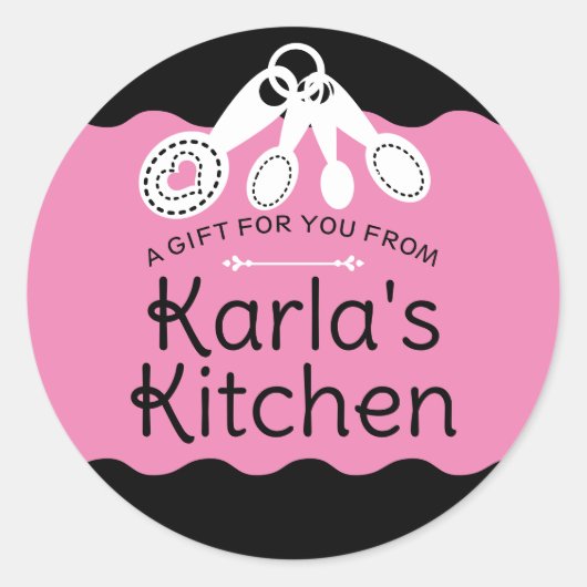 計量スプーンは私のキッチンギフトステッカーから愛 ラウンドシール (正面)