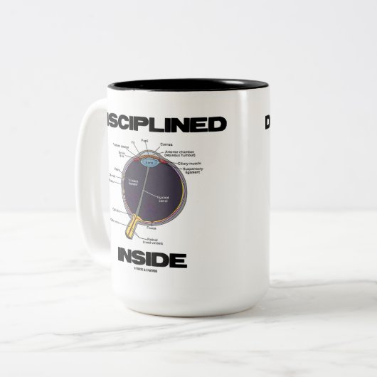 訓練された目(i)の内部(眼球の解剖学のユーモア) ツートーンマグカップ (正面左)