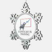 訓練のティーの資本家 スノーフレークピューターオーナメント (右)