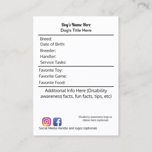 訓練のトレーディングカードの犬を整備して下さい 名刺 (裏面)