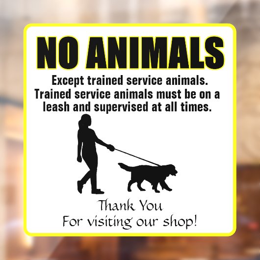 訓練を受けた介助犬以外は動物の持ち込み禁止のカスタマイズ ウィンドウサイン (シート2)