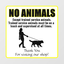 訓練を受けた介助犬以外は動物の持ち込み禁止のカスタマイズ ウィンドウサイン
