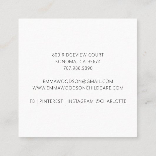 託児ユニコーンとムーンビジネスカード スクエア名刺 (裏面)