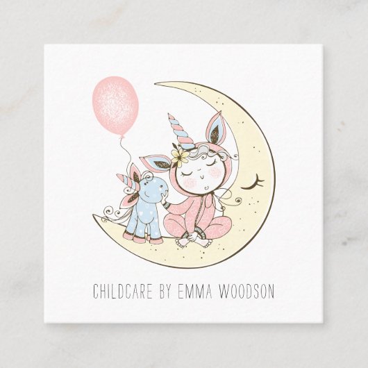 託児ユニコーンとムーンビジネスカード スクエア名刺 (正面)