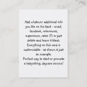 託児所またはベビーシッターをするカスタムな名刺 名刺 (裏面)