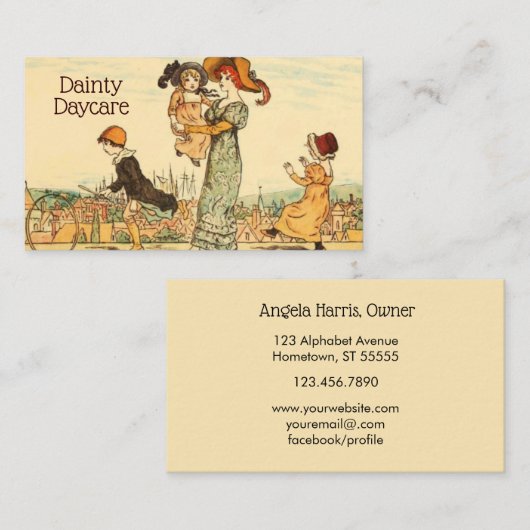 託児所ビジネスヴィンテージの乳母のベビーシッターをすること 名刺 (正面/裏面)