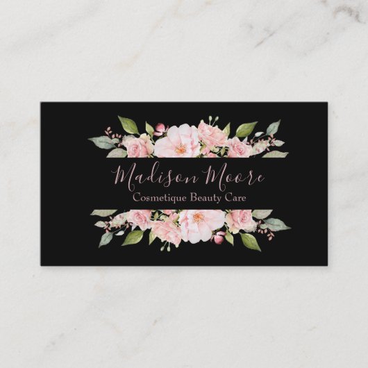 記されるかわいらしい花のバラ名前かビジネス 名刺 (正面)