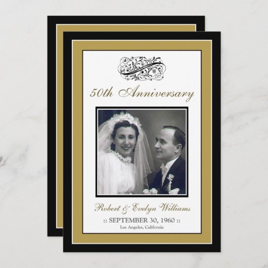 記エレガント念パーティーカスタム招待状(金ゴールド) 招待状 (正面/裏面)