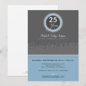 記モダン念パーティの招待状（灰色/青） 招待状 (正面/裏面)