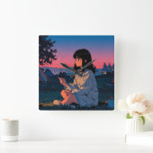 記事estアートレトロマウンテンランドスケープイラストレット スクエア壁時計 (ホーム)