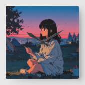 記事estアートレトロマウンテンランドスケープイラストレット スクエア壁時計 (正面)