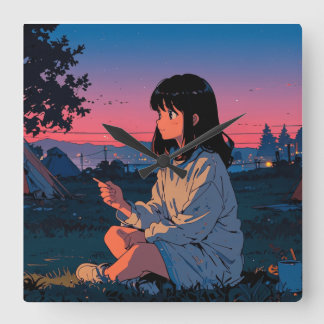 記事estアートレトロマウンテンランドスケープイラストレット スクエア壁時計