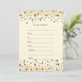 記入可能なパーティー招待状 コンフェッティ ゴールド ネイビー ワインレッド 招待状 (スタンド正面)