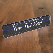記号による薄いブルーライン横の黒 デスクネームプレート (側面)