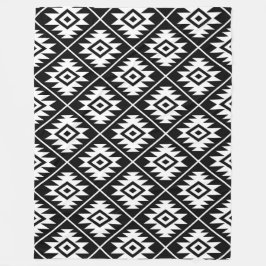 記号アステカスタイル化パターン白（黒） フリースブランケット