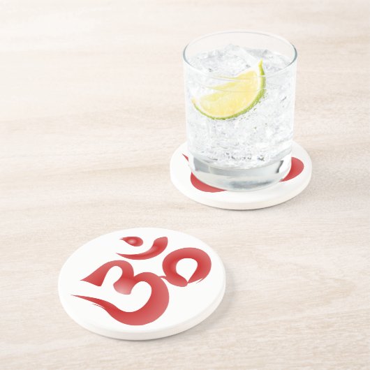 記号OmのオウムのDevanagariの赤いヒンズー教の書道 コースター (側面)