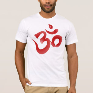 記号OmのオウムのDevanagariの赤いヒンズー教の書道 Tシャツ