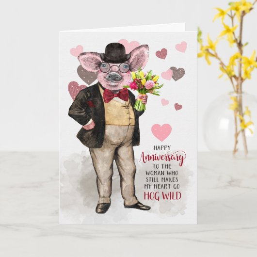 記念おもしろい日のヒップスター豚が野生豚となる カード (黄色い花)