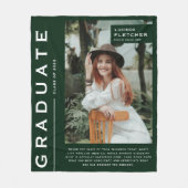 記念すべき写真と引用文卒業ギフトダークグリーン フリースブランケット (正面)