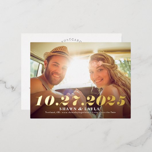 記念すべき日付FOIL日付ポストカードを保存 箔招待状ポストカード (正面/裏面)