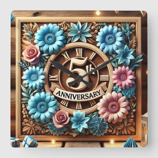 記念すべき５周年結婚記念日 スクエア壁時計 (正面)