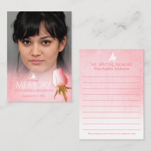 記念と葬儀用のピンクのバラのメモリカード ノートカード (正面/裏面)