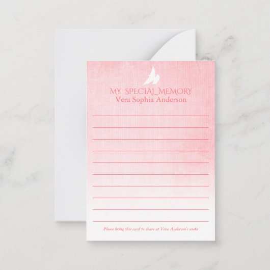 記念と葬儀用のピンクのバラのメモリカード ノートカード (裏面)