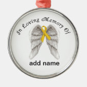 記念のクリスマスのオーナメントの金ゴールドのリボンの幼年期 メタルオーナメント (正面)