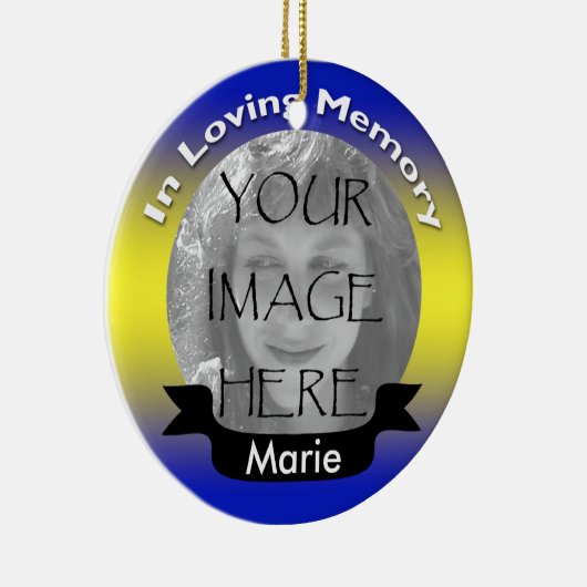 記念の写真のオーナメントの黄色及び青 セラミックオーナメント (右)