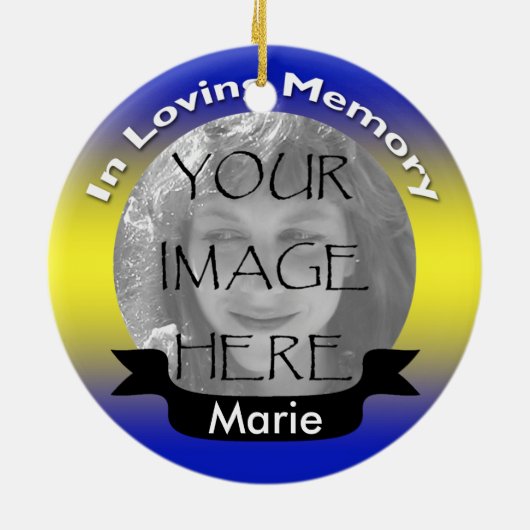 記念の写真のオーナメントの黄色及び青 セラミックオーナメント (裏面)