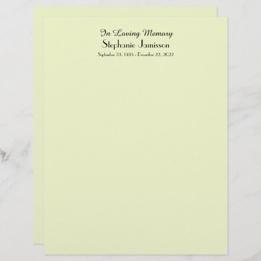 記念の本の注入口のページ、薄緑色 (正面/裏面)