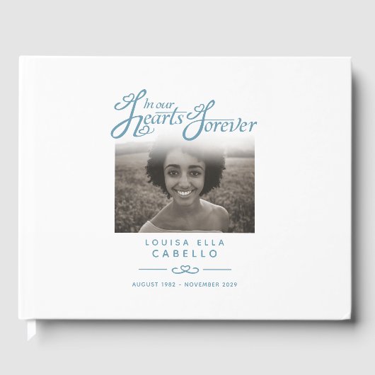 記念の本をハート白い青 ゲストブック (正面)