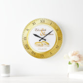 記念の結婚金ゴールドローマ数字写真 ラージ壁時計 (ホーム)