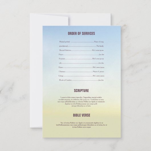 記念の葬儀のプログラム・カード 招待状 (裏面)