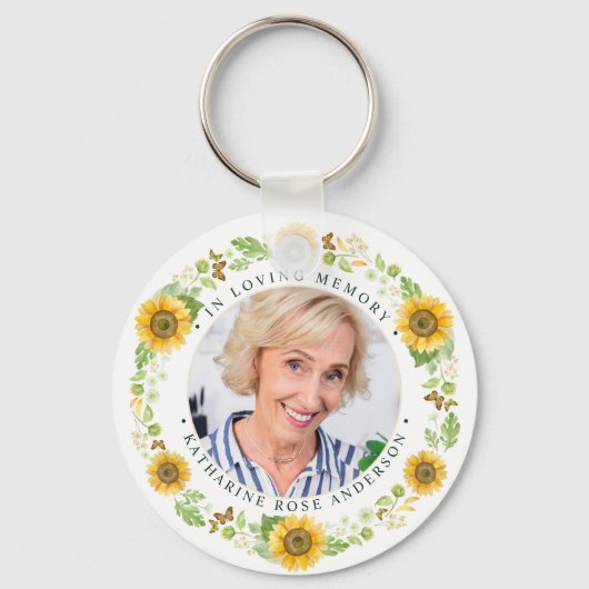 記念ひまわりパーソナライズされた写真葬儀 キーホルダー (正面)