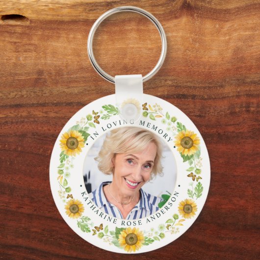 記念ひまわりパーソナライズされた写真葬儀 キーホルダー (正面)