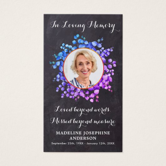 記念エレガント写真葬式祈りの言葉カード (正面)