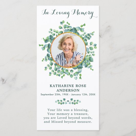 記念エレガント写真葬式祈りの言葉カード サンキューカード (正面)