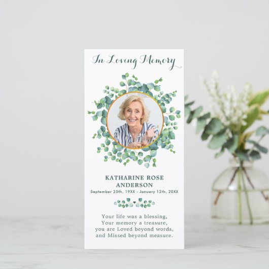 記念エレガント写真葬式祈りの言葉カード サンキューカード (スタンド正面)