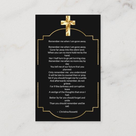 記念エレガント写真葬式祈りの言葉カード 名刺 (裏面)