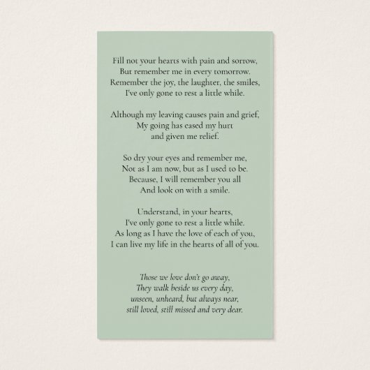 記念エレガント葬儀写真仙人祈りの言葉カード (裏面)