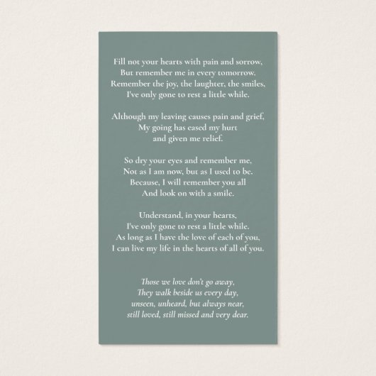 記念エレガント葬儀写真仙人祈りの言葉カード (裏面)