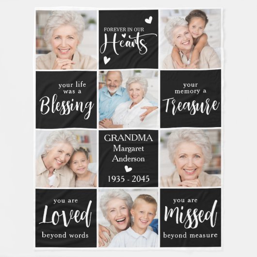 記念エレガント詩パーソナライズされた6写真コラージュ フリースブランケット (正面)