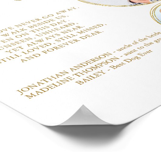 記念エレガント金ゴールド3写真結婚記念碑 ポスター (角)