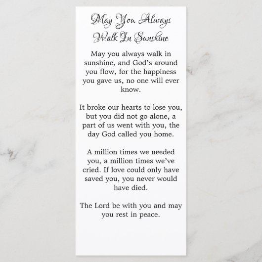 記念エレガント2写真葬式祈りの言葉カード メニュー (裏面)