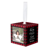 記念カスタム3フォトレッドバッファロープレイド記念像 キューブオーナメント (正面アングル)