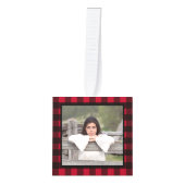 記念カスタム3フォトレッドバッファロープレイド記念像 キューブオーナメント (正面)