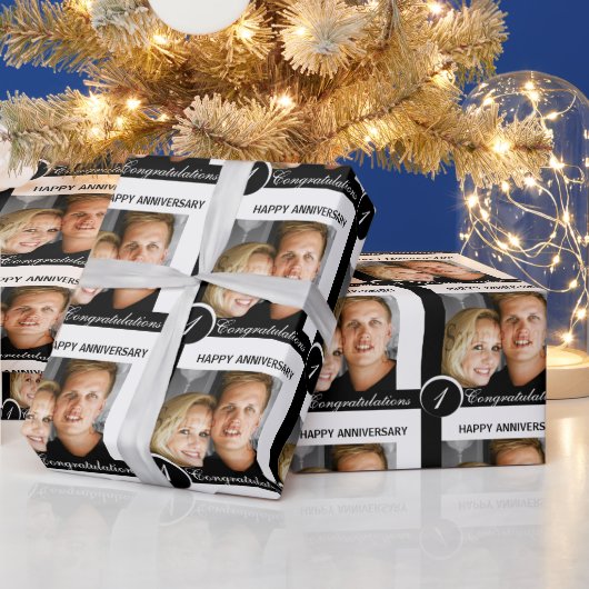 記念カップル白黒年 ラッピングペーパー (クリスマス)